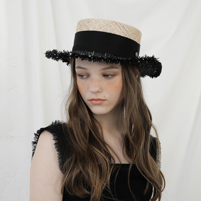Tweed boater hat -Black