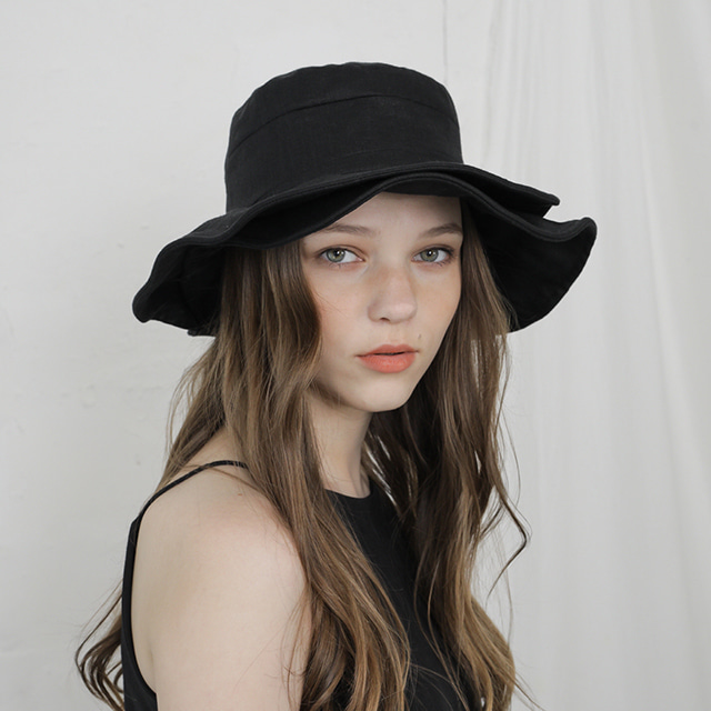 Double brim wide hat - Black